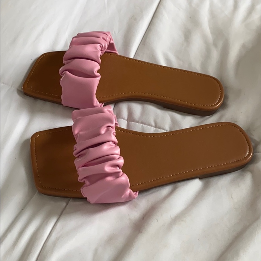 Pink leather slides!